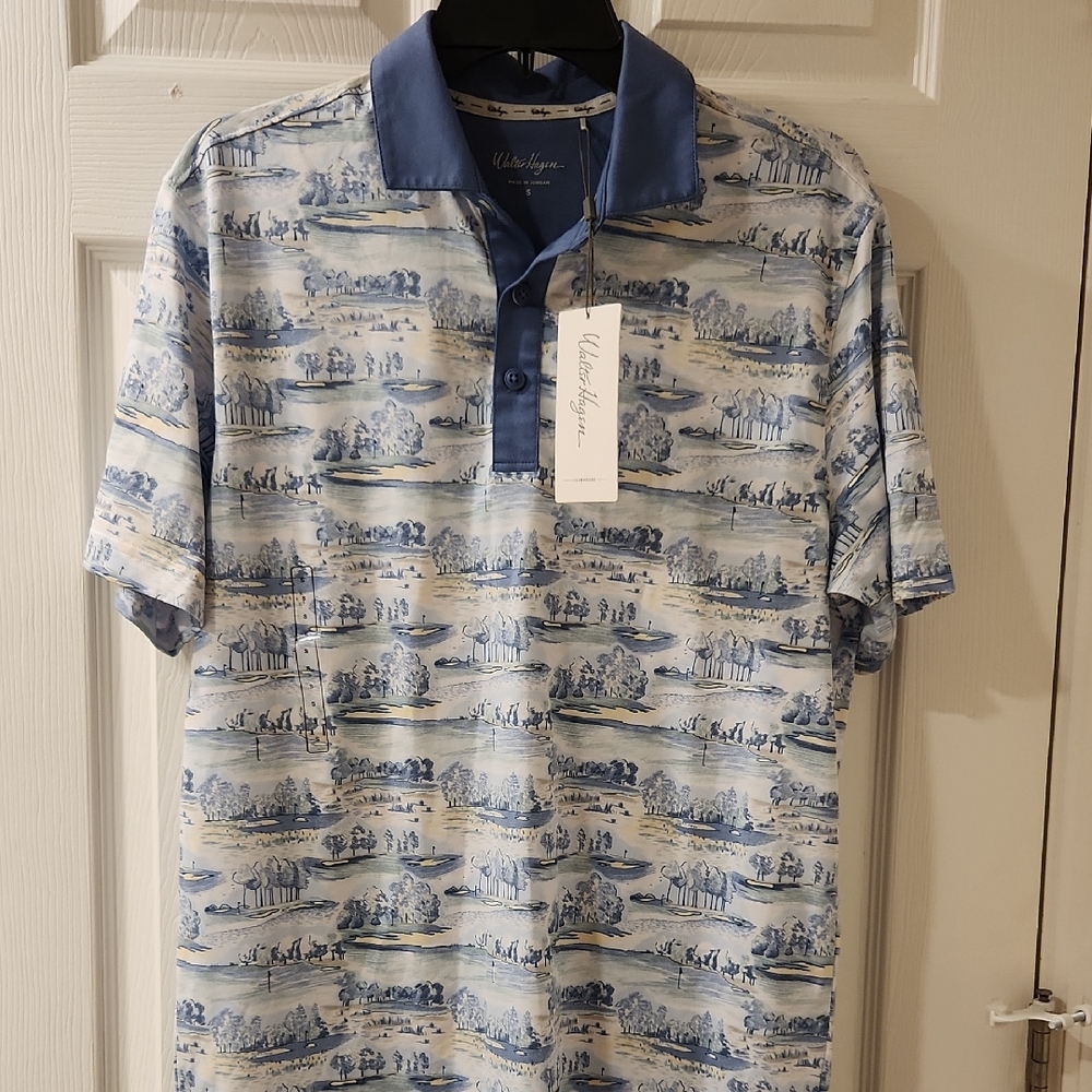 Walter Hagen Clubhouse Country Club Men's Polo White/Blue Size Small